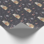 Palm Springs Flamingo Christmas House Geschenkpapier<br><div class="desc">Muster mit Illustrationen eines modernen Hauses aus dem 20. Jahrhundert mit Palmen,  Schneeflocken,  Flamingos und Bonbons.</div>