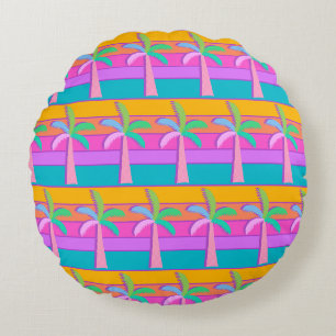 Palm Springs Retro Fett gestreifte Palmbaume Rundes Kissen