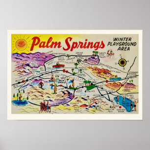 Palm Springs Retro Map Print Poster