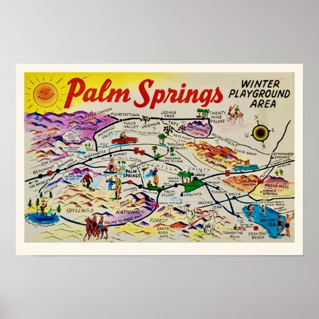 Palm Springs Retro Map Print Poster (Vorne)