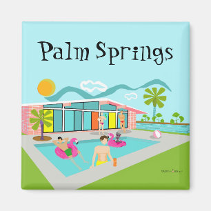 Palm Springs Retro Schwule Pink Flamingo Poolparty Magnet