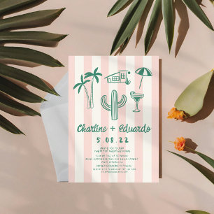 Palm Springs Rosa Handgezeichnete Hochzeit Einladung