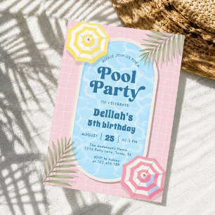 Palm Springs Sommer-Poolparty Pink Geburtstag Einladung