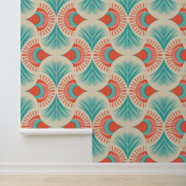 Palm Springs - Sunset Palms - Coral Red and Teal Tapete