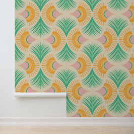 Palm Springs - Sunset Palms Golden Yellow and Gree Tapete