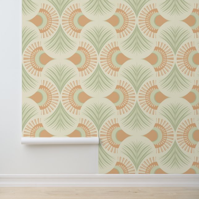 Palm Springs - Sunset Palms - Soft Peach and Sage  Tapete (Anwendung)