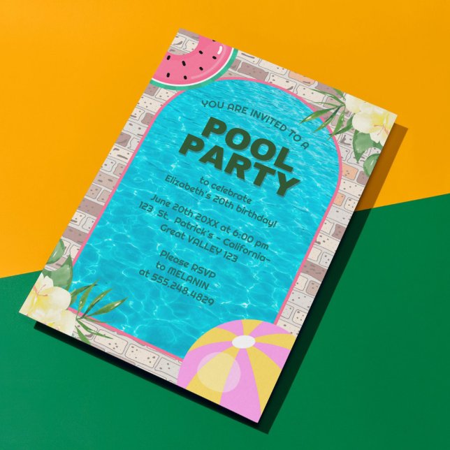 Palm Summer Blue Adult Pool Party Invitation (Palm Summer Blue Adult Pool Party Invitation)