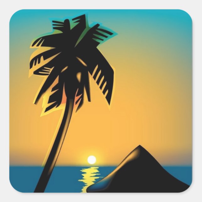 Palm Sunset Quadratischer Aufkleber (Vorderseite)