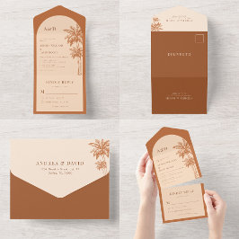 Palm Treatum Tropical Terracotta & Cream Boho Wedd All In One Einladung