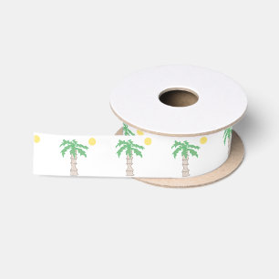 Palm Tree and Beach Sun Fun Island Cartoon Satinband