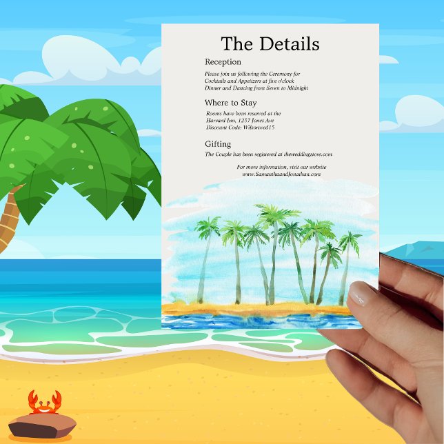 Palm Tree and Beach Wedding Information Card Einladung (Von Creator hochgeladen)