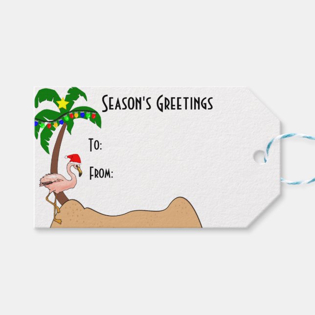 Palm Tree and Flamingos Tropical Christmas Geschenkanhänger (Vorderseite (Horizontal))