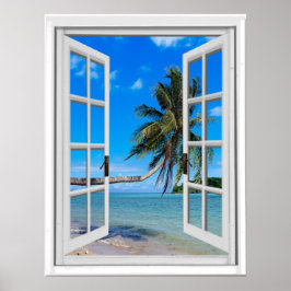 Palm Tree and Ocean Artificial Window View Poster