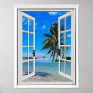 Palm Tree and Ocean Artificial Window View Poster