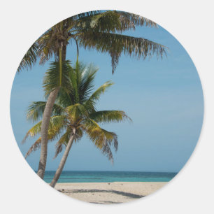 Palm tree and White Beach Runder Aufkleber