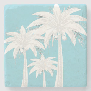Palm Tree Aqua Blue Grau White Modern Tropical Steinuntersetzer