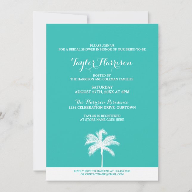 Palm Tree Aqua Bridal Dusche Einladung (Vorderseite)