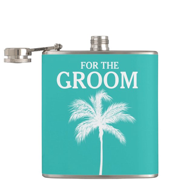 Palm Tree Aqua Groom Flask Flachmann (Geöffnet)