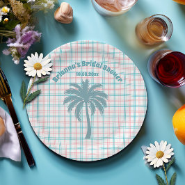 Palm Tree Azure Pink Kegeltes Brautparty Pappteller