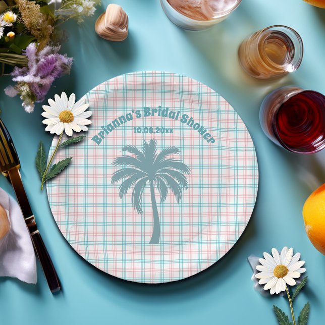 Palm Tree Azure Pink Kegeltes Brautparty Pappteller (Von Creator hochgeladen)