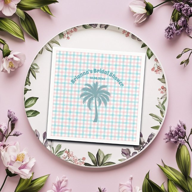 Palm Tree Azure Pink Kegeltes Brautparty Serviette (Von Creator hochgeladen)