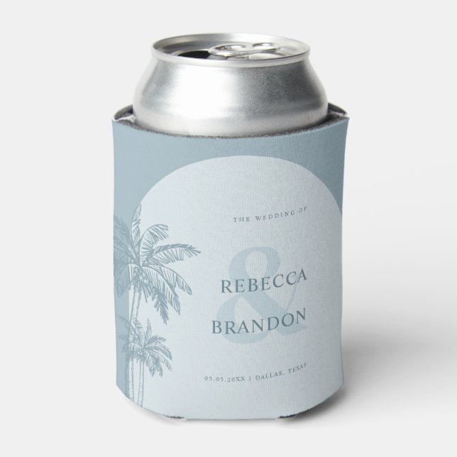 Palm Tree Beach Dusty Blue Nautical Gastgeschenk H Dosenkühler (Kanne Vorderseite)