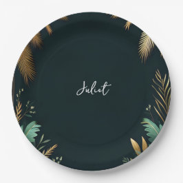 Palm Tree Beach Green und Gold Brautparty Pappteller