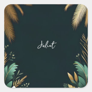 Palm Tree Beach Grün Und Gold Brautparty Quadratischer Aufkleber