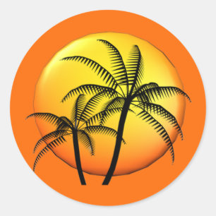 Palm Tree Beach Hochzeit tropisches Thema Umschlag Runder Aufkleber