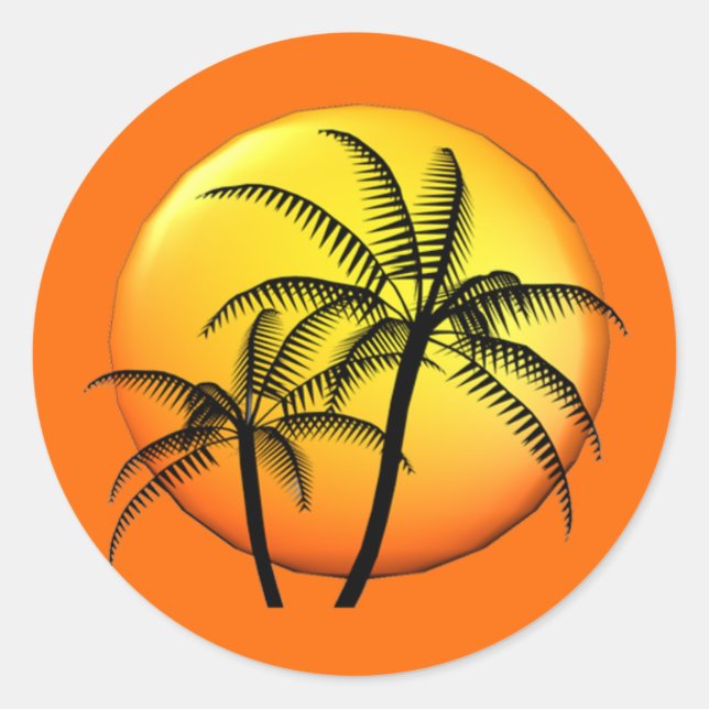 Palm Tree Beach Hochzeit tropisches Thema Umschlag Runder Aufkleber (Vorderseite)