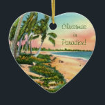 Palm Tree Beach Keramik Ornament<br><div class="desc">Fantastisches Vintages Retro-Postkartenbild,  das auf einem Keramik-Ornament reproduziert wurde. Die Palmen,  der Sand und das Wasser machen den perfekten Strand aus. Kaufen Sie,  wie es ist,  oder ändern Sie den Text - Weihnachten im Paradies!" zu sagen,  was Sie wollen.</div>