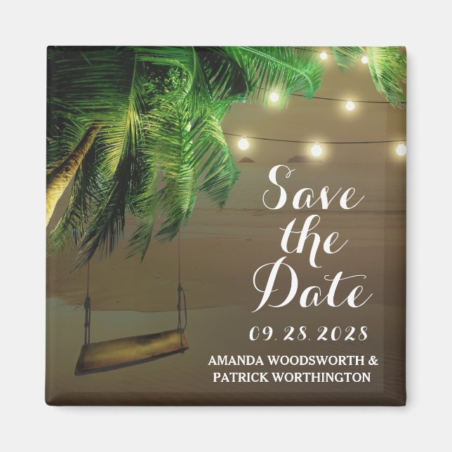 Palm Tree Beach Lights Speichern Sie die Datumsmag Magnet (Vorne)