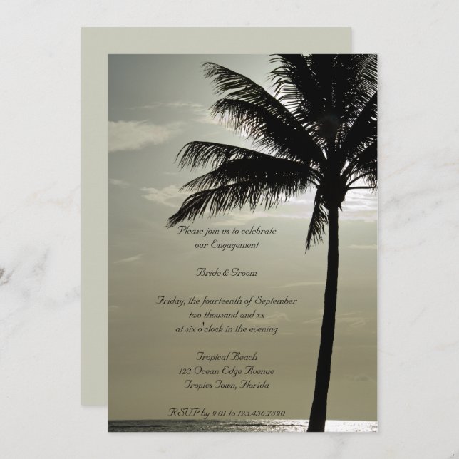 Palm Tree Beach Mariage Invitation de la fête (Devant / Derrière)