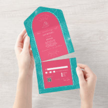 Palm Tree Beach Pink Blue Wedding QR Code