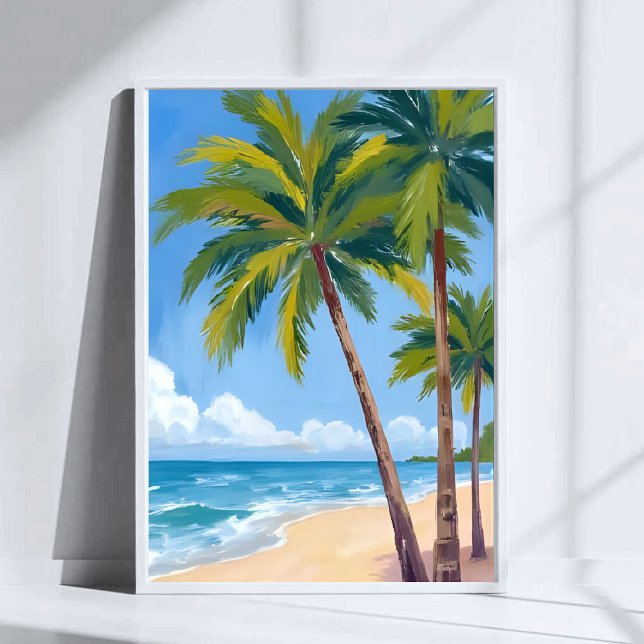 Palm Tree Beach | Tropical Watercolor Blue Sky Poster (Von Creator hochgeladen)