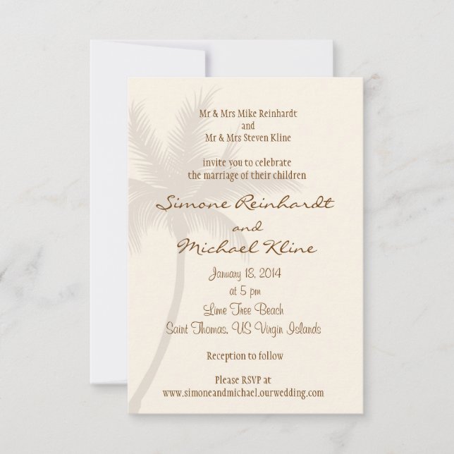 Palm Tree Beach Wedding Invitation (Devant)