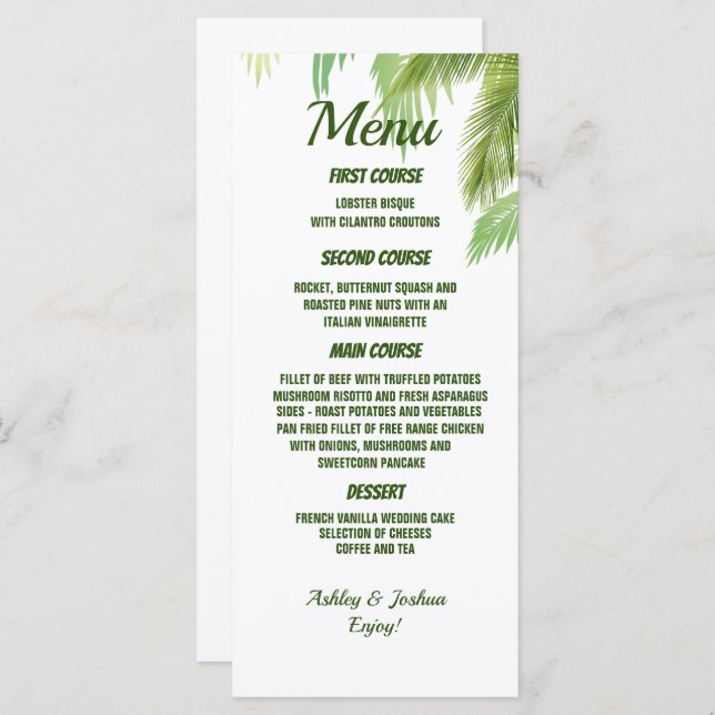 Palm Tree Beach Wedding Menu (Devant / Derrière)