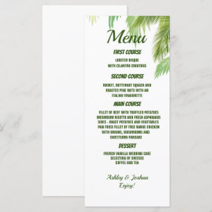Palm Tree Beach Wedding Menu