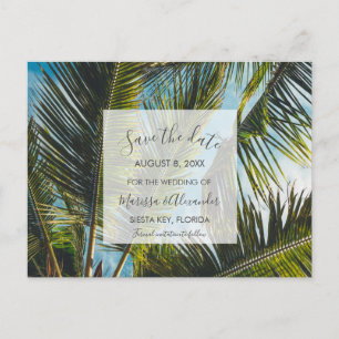Palm Tree Beach Wedding rettet die Termine Ankündigungspostkarte