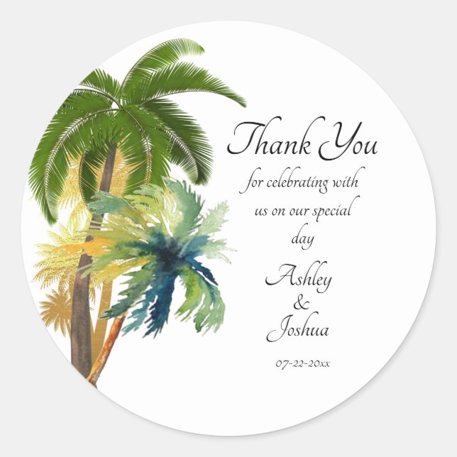 Palm Tree Beach Wedding Runder Aufkleber (Vorderseite)