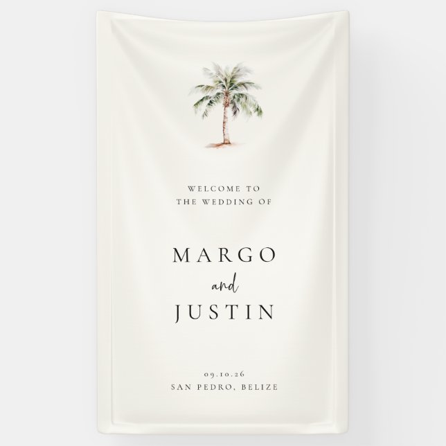 Palm Tree Beach Wedding Welcome Banner (Vertikal)