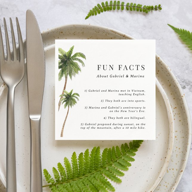 Palm Tree Beach Zielort 5 Fun Facts Wedding Serviette (Von Creator hochgeladen)