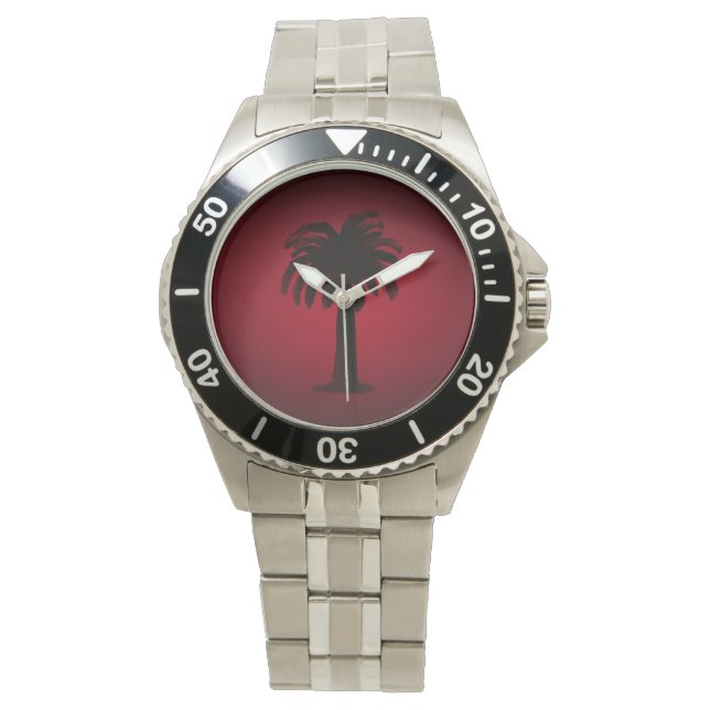 Palm Tree/Black & Burgandy-Design 2 Armbanduhr (Vorderseite)