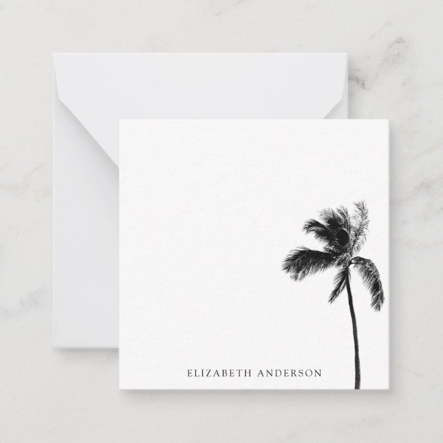 Palm Tree Black & White Personalisiert Minimalisti Mitteilungskarte (Vorderseite)