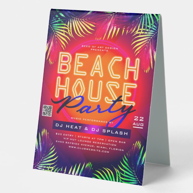 Palm Tree Blätter Beach House Party Club Event Ad Tischaufsteller (Vorderseite)