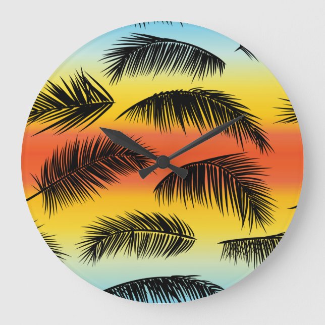 Palm Tree Blätter: nahtloses Muster. Große Wanduhr (Vorderseite)