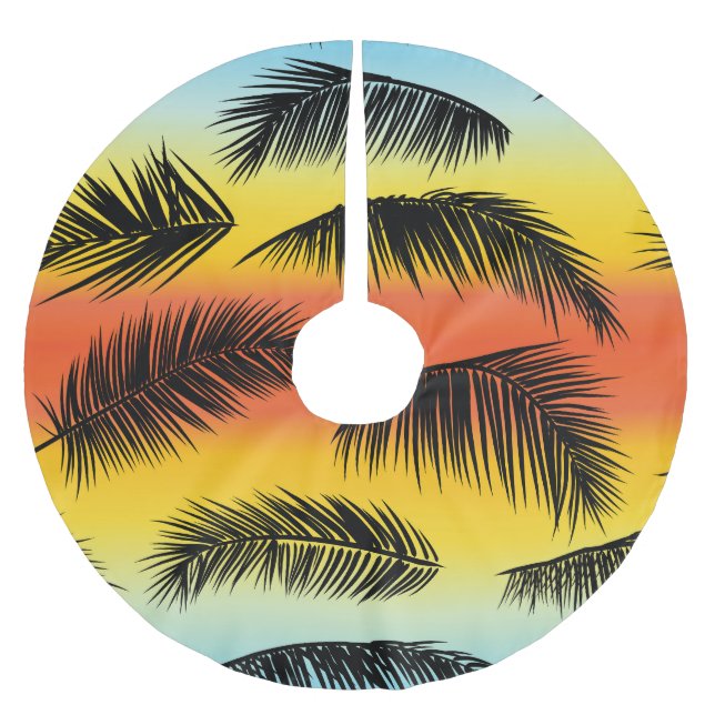 Palm Tree Blätter: nahtloses Muster. Polyester Weihnachtsbaumdecke (Vorderseite)