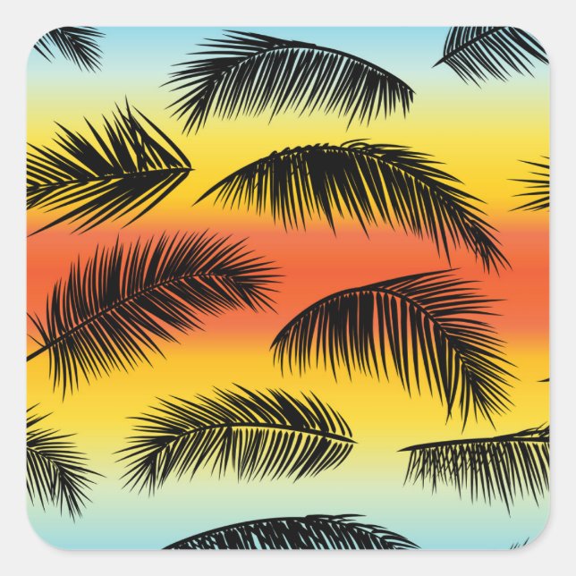 Palm Tree Blätter: nahtloses Muster. Quadratischer Aufkleber (Vorderseite)