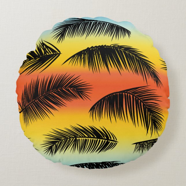 Palm Tree Blätter: nahtloses Muster. Rundes Kissen (Vorderseite)