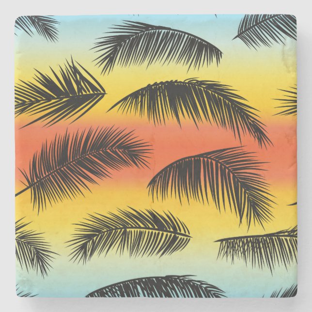 Palm Tree Blätter: nahtloses Muster. Steinuntersetzer (Vorderseite)